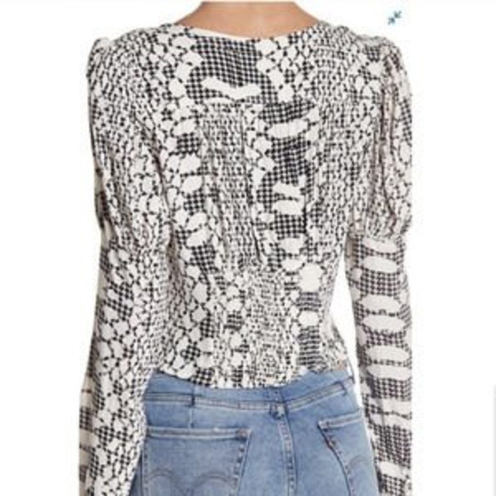Free People Black and White Snakeskin Pattern Sweet On You Blouse - Picture 2 of 9
